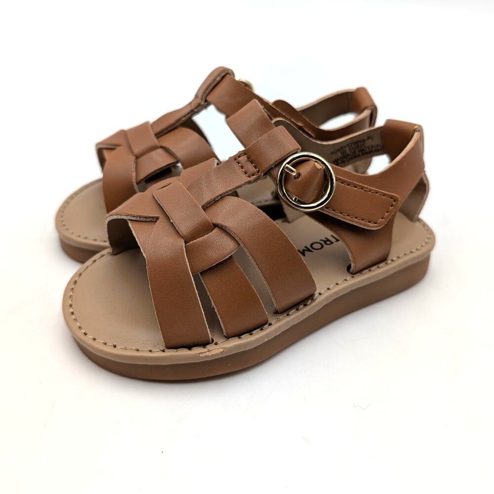 Nordstrom Krystinna Ankle Strap Flat Sandals Open Toe Kids' Tan Size US5D